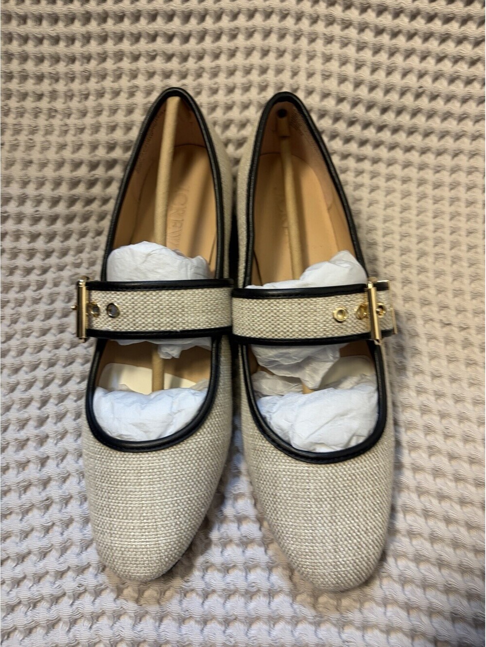 J. Crew Teagan Mary Jane In Beige Spanish Canvas Black Leather Trim Size 10 $168 - Picture 9 of 9